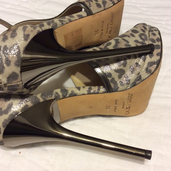 Jimmy Choo Grey Leopard Print Platform Heels - Picture 7 of 15